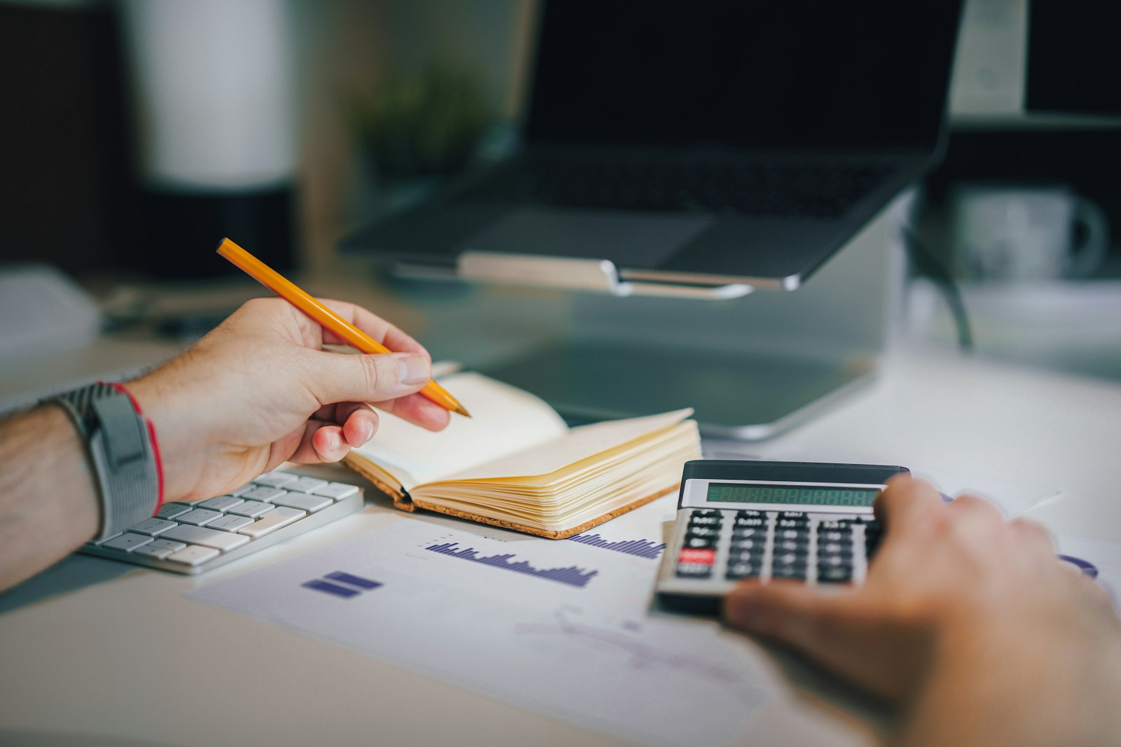 Business owner reviewing figures at a desk